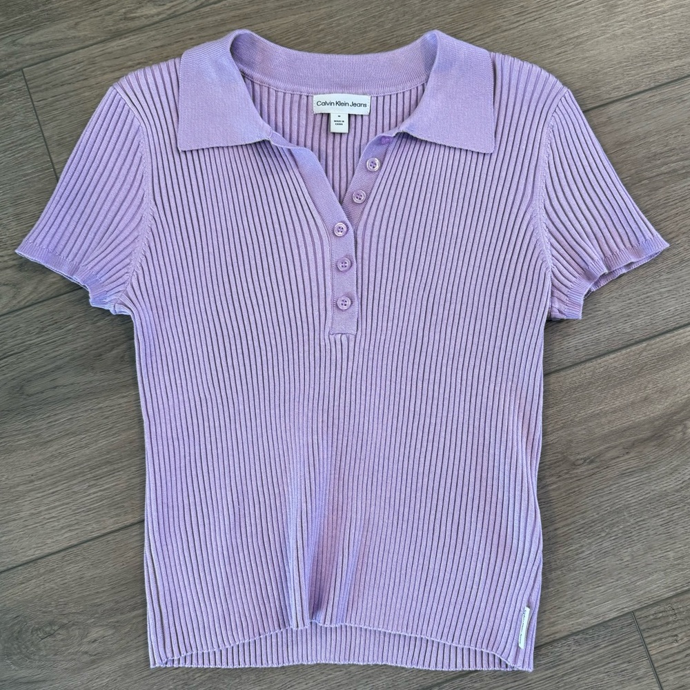 Calvin Klein Jeans Lavender Ribbed Polo Top
